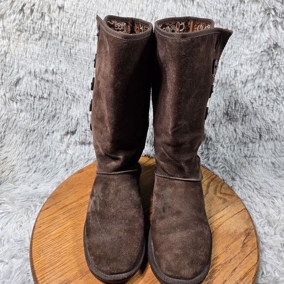 Ugg Australia  Lo Pro Button Fold Over Womens Size 7 Brown Leather Winter Boots - Picture 3 of 9